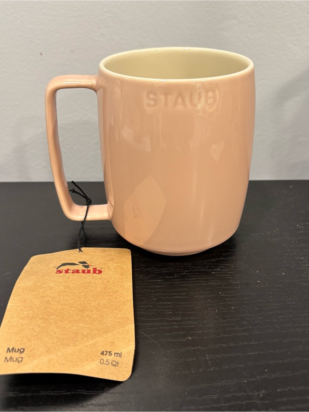 Staub Blush Pink Ceramic Mug with Comfortable Handle new w tag coffee tea
